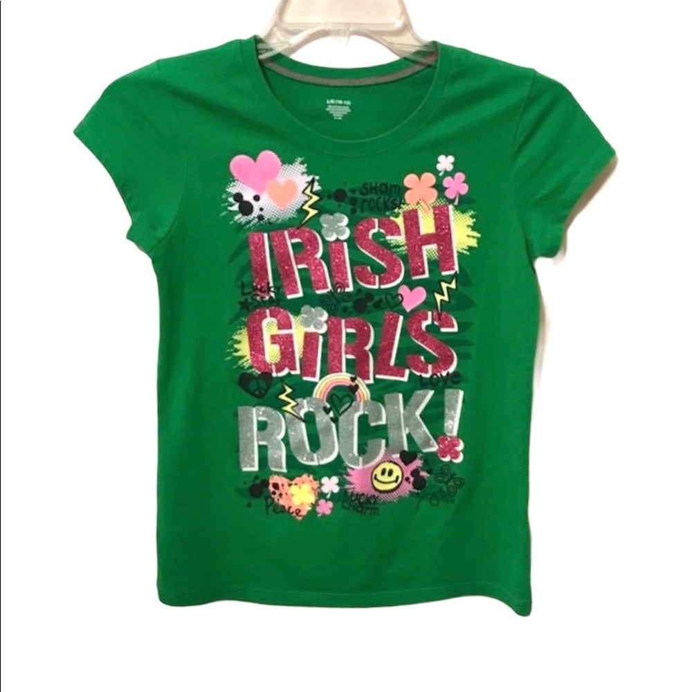 Girls St. Patrick’s Day Shamrock Graphic Sparkle Shirt Size L (10/12)